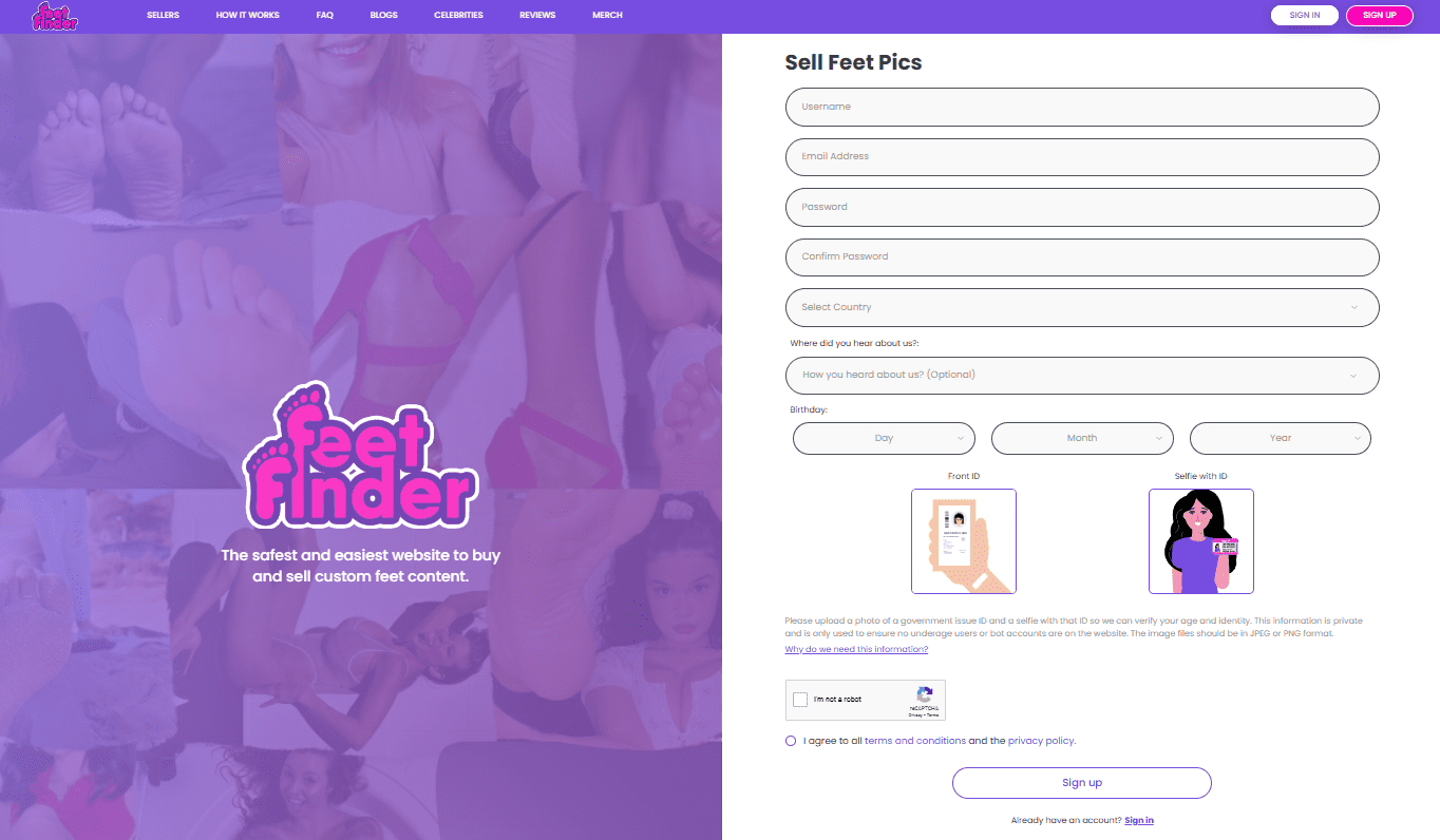 Page inscription Feetfinder
